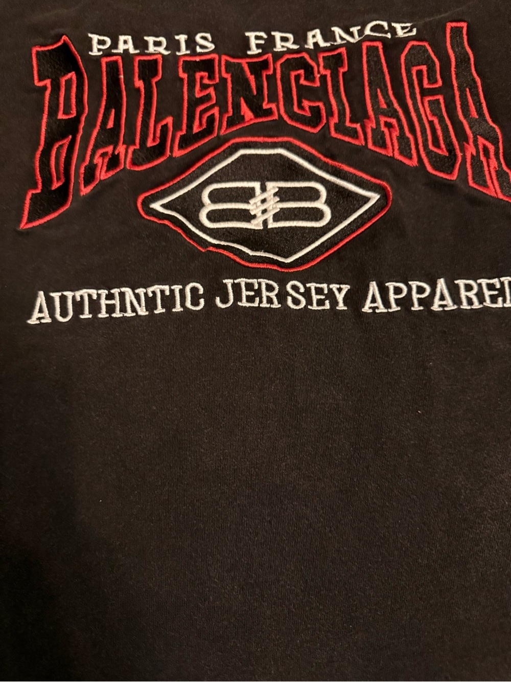 Balenciaga Black Short-Sleeve Logo Tee with Red & White Embroidery - Picture 2 of 6
